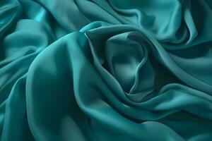AI generated Draped turquoise silk fabric with texture. Photorealistic illustration. AI generated illustration. photo
