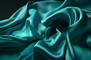 AI generated Draped turquoise silk fabric with texture. Photorealistic illustration. AI generated illustration. photo