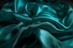 AI generated Draped turquoise silk fabric with texture. Photorealistic illustration. AI generated illustration. photo