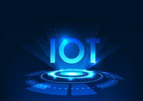 Internet de cosas tecnología iot metido en el tecnología circulo permite tiempo real acceso a dispositivos en un sistema conectado a el nube y el Internet. vector ilustración