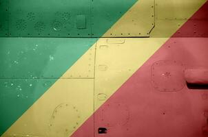 Congo flag depicted on side part of military armored helicopter closeup. Army forces aircraft conceptual background photo