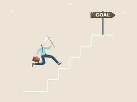 Man runs along steps to goal pointer vector