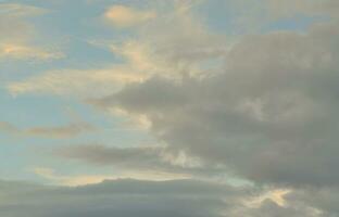 A blue cloudy sky with many small clouds blocking the sun photo