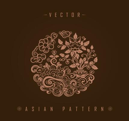 Circular Floral and Scrollwork Asian Pattern