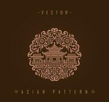 Ornate Circular Pattern with Asian Architectural Elements vector