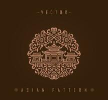 Ornate Circular Pattern with Asian Architectural Elements vector