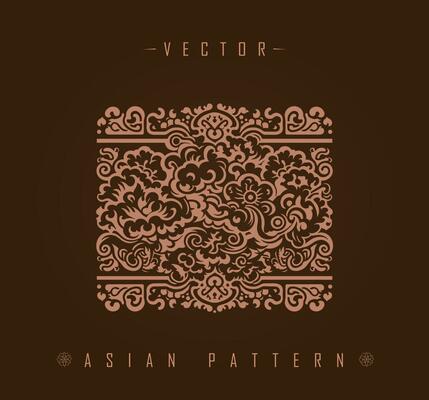 Rectangular Asian Pattern with Detailed Floral Motifs
