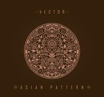 Intricate Circular Floral Asian Pattern in Monochrome vector