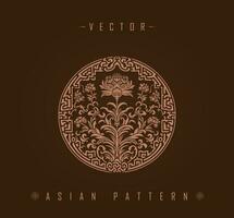 Ornate Circular Asian Pattern with Lotus and Foliage Motifs vector