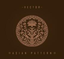 Ornate Circular Asian Pattern with Lotus and Foliage Motifs vector