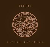 Ornate Circular Asian Pattern with Lotus Detail vector