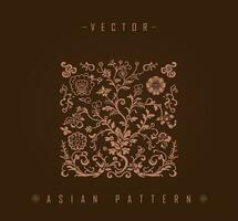 Detailed Botanical Asian Square Pattern vector