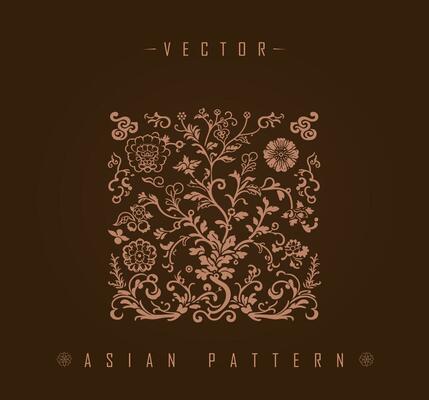 Detailed Botanical Asian Square Pattern
