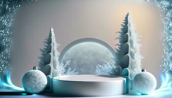 AI generated White Christmas background for product display 3d rendering photo