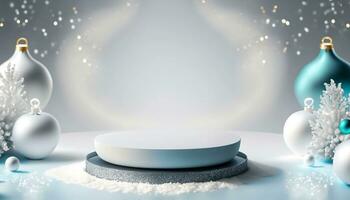 AI generated White Christmas background for product display 3d rendering photo