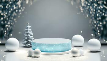 AI generated White Christmas background for product display 3d rendering photo
