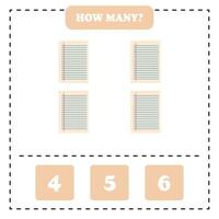 How many paper are there Educational worksheet design for children. Counting game for kids. vector