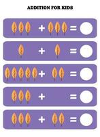 adición página para niños. educativo matemáticas juego para niños con hoja. imprimible hoja de cálculo diseño. aprendizaje matemático vector