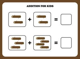 adición página para niños. educativo matemáticas juego para niños con registro. imprimible hoja de cálculo diseño. aprendizaje matemático vector