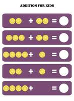 adición página para niños. educativo matemáticas juego para niños con limón. imprimible hoja de cálculo diseño. aprendizaje matemático vector