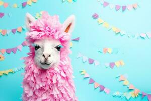 Bright colorful donkey pinata on light background. AI Generated photo