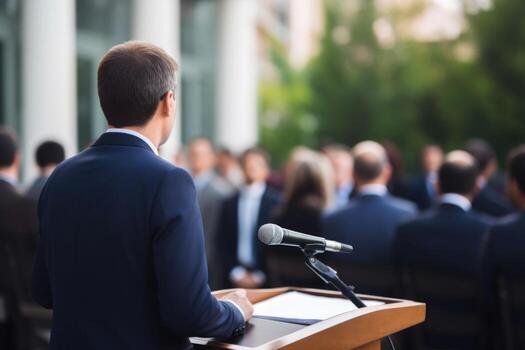 Organization representative speaking. AI Generated photo