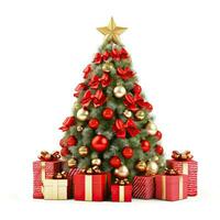 Composition with Christmas tree and gifts isolated on white. AI Generated photo