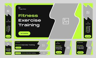 Customizable vector fitness training web set banner design, social media posts, body building exercise banner, editable vector eps 10 file format