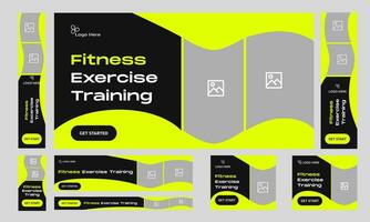 Trendy fitness web set banner design, daily exercise bundle banner design, vector banner, web set banner for social media posts, vector eps 10 file format