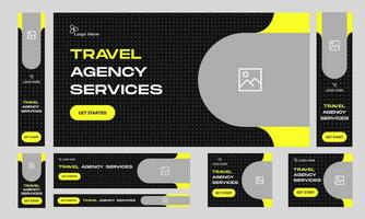 Customizable vector travel agency services web set banner design, tour and travel banner design, fully editable vector eps 10 file format