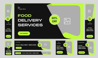 Trendy food delivery web set banner design for social media posts, fully customizable vector eps 10 file format