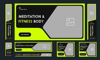 Fully editable vector website banner design for social media posts, fitness body, meditation training web bundle banner design, vector eps 10 file format