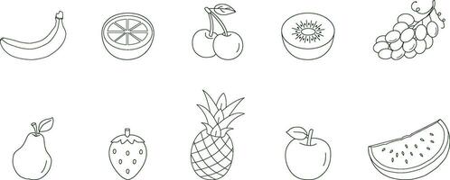 Fruits Icons Set Consists from 10 Items on White Background vector