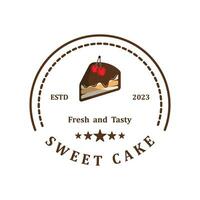 Sweet Cake Logo. Birthday Cake Icon With sweet cherries vector