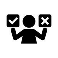 Decision making person silhouette icon. Decision maker. Check mark and cross mark choice box. Vector. vector