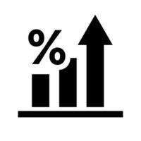 porcentaje y incrementar bar grafico silueta icono. vector. vector