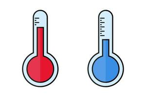 Flat design low and high temperature thermometer icon set. Temperature. Hot and cold. Vector. vector