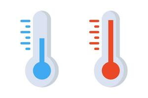 plano diseño frío termómetro y caliente termómetro icono colocar. temperatura. vector. vector