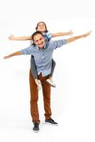 daughter and father in full growth white background photo