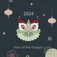 Chinese New Year 2024, Year of the Dragon, zodiac. Banner template for Chinese New Year with dragon and traditional patterns. Vector