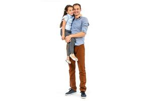 Girl hugging her father - isolated over a white background photo