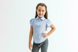 girl 7 years old is white background photo