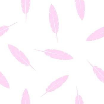 Bird Feathers- seamless pattern, pink and white background, design element vector
