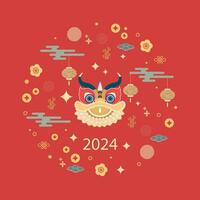 Chinese New Year 2024, Year of the Dragon, zodiac. Banner template for Chinese New Year with dragon and traditional patterns. vector