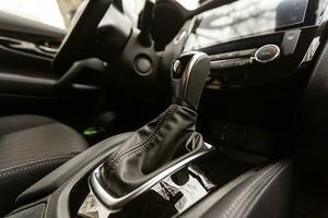 Modern car interior with dashboard and multimedia photo