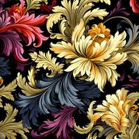 AI generated Floral digital paper. Baroque. Elegant designs with flowers. AI Generated. photo