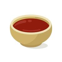 soja salsa en un platillo, vector icono. salado fermentado Condimento en un de madera bol. delicioso japonés condimento para Sushi, rollos ilustración aislado en blanco. plano dibujos animados clipart para carteles, impresión