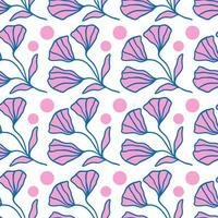 Hand drawn pink flowers with dots seamless pattern vector