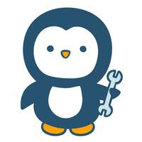 Hand drawn cute little penguin mechanic cartoon illustration vector