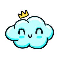 Cute hand drawn little cloud with crown cartoon illustration vector